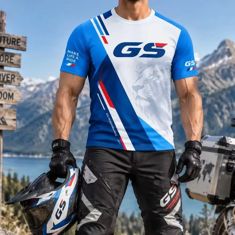 GS Adventure Motorcycle Men's Tshirt Short Sleeve Jersey Outdoor Racing Casual Riding Shirt Travel Hiking Wear Unisex