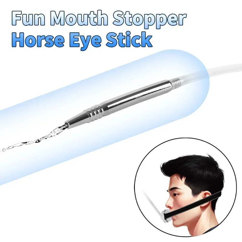 BDSM Metal Urethral Plug Male Sex Toy 2 in 1 Soft Silicone Mouth Strap Hollow Horse Eye Rod Penis Masturbation Gay Adult Toys 18