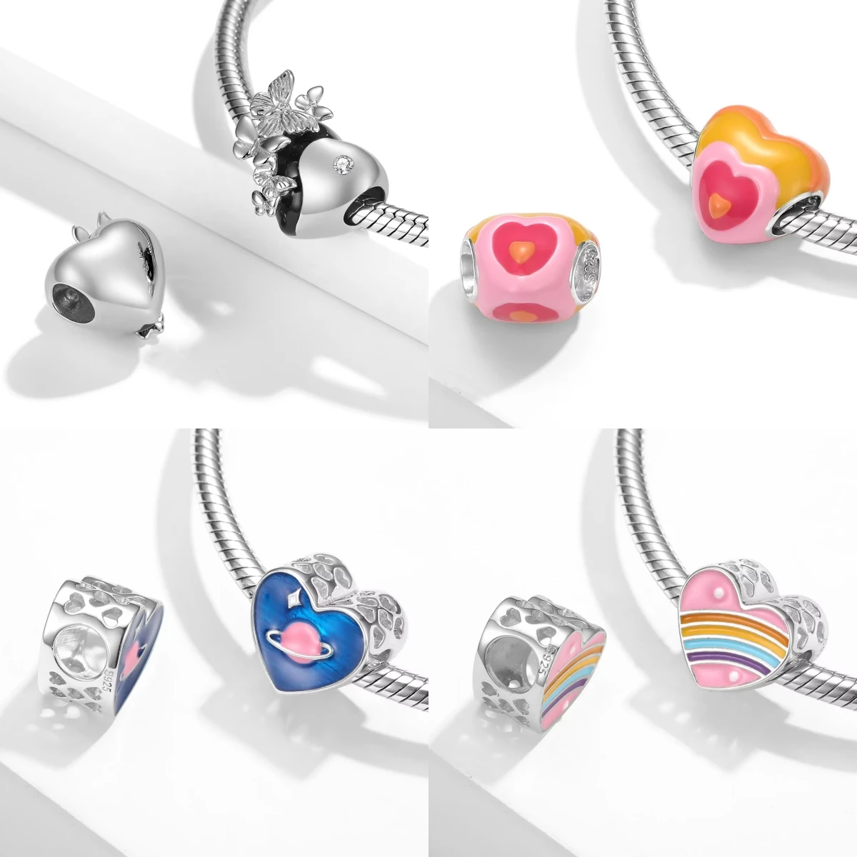 

Trendy Love Unlimited 925 Sterling Silver Heart Shaped Rainbow Puzzle Fusion Drop Beads for Charms Bracelet Pendant Diy Bracelet