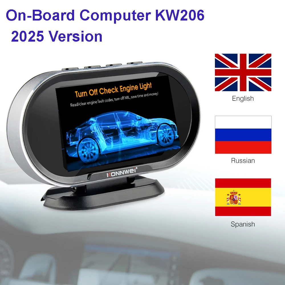 

Бортовой компьютер сканирования автомобиля 2025 года, сканер OBD2 KW206, автомобильное сканирование, компьютерный считыватель кодов, расход топлива, датчик температуры воды