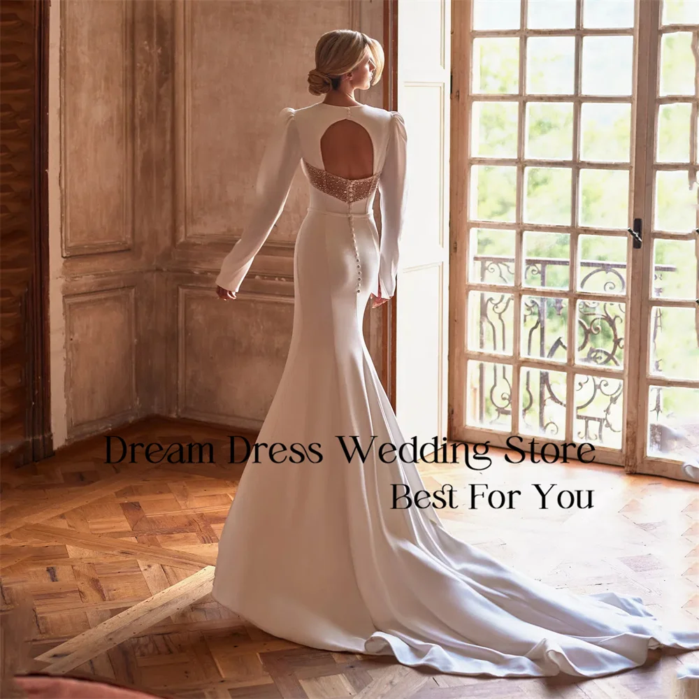 DREAM Sweetherat Long Sleeves Mermaid Wedding Dress 2025 Open Back Side Split Beading Bridal Gown Vestidos De Novia Customized