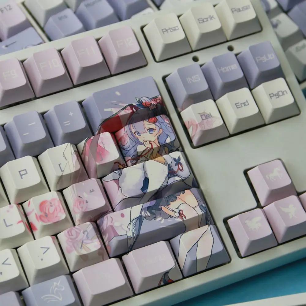 130 keys/set azur jízdní pruh HMS jednorožce PBT poškrabané anime hry krása děvče šifrovací klíč čepice třešeň výškou pro DIY mechanická keyboards