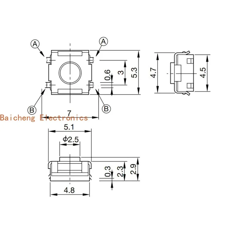 10PCS Imported 5.1 * 4.7 * 2.9 direct insertion 4-pin micro touch button switch button micro reset
