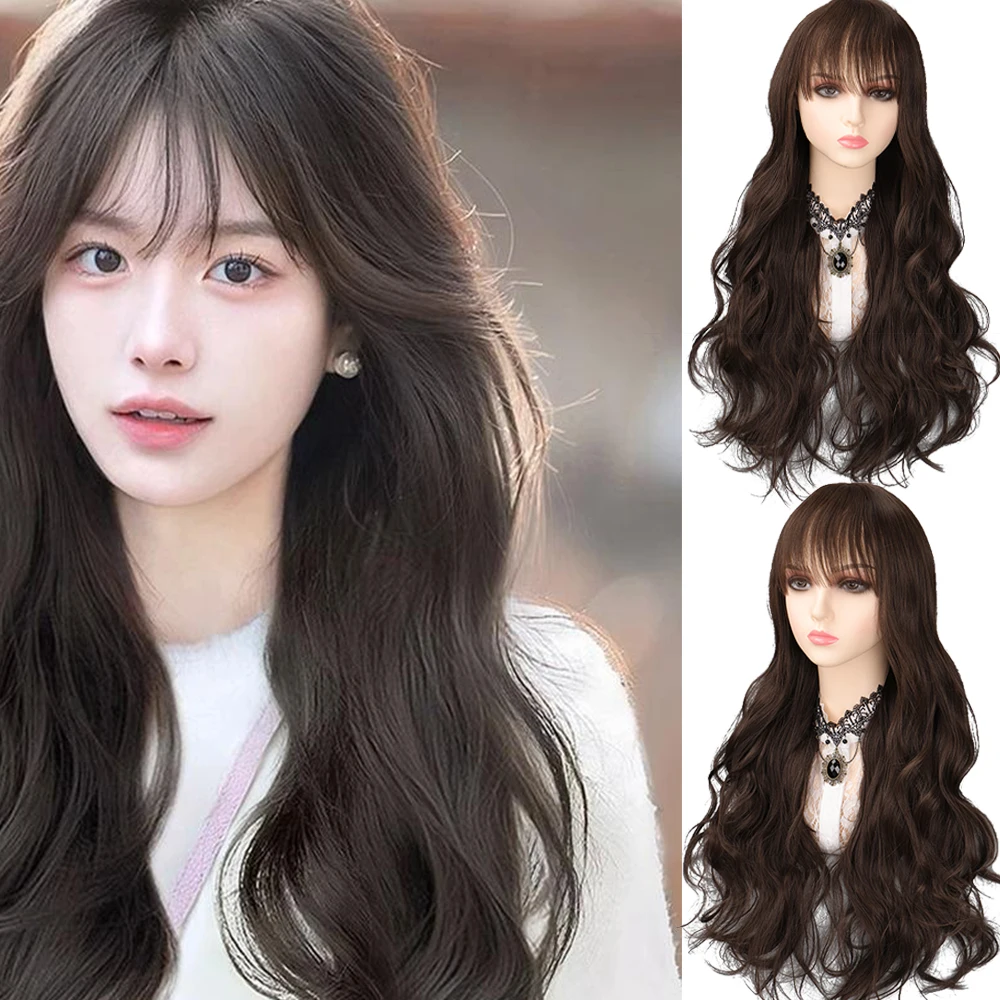 Wavy Curly Women\'s Synthetic Wig With Liu Hai  Performance Weaving Wig Heat Resistant Fiber Long Loose Curled Hair bangs Wig