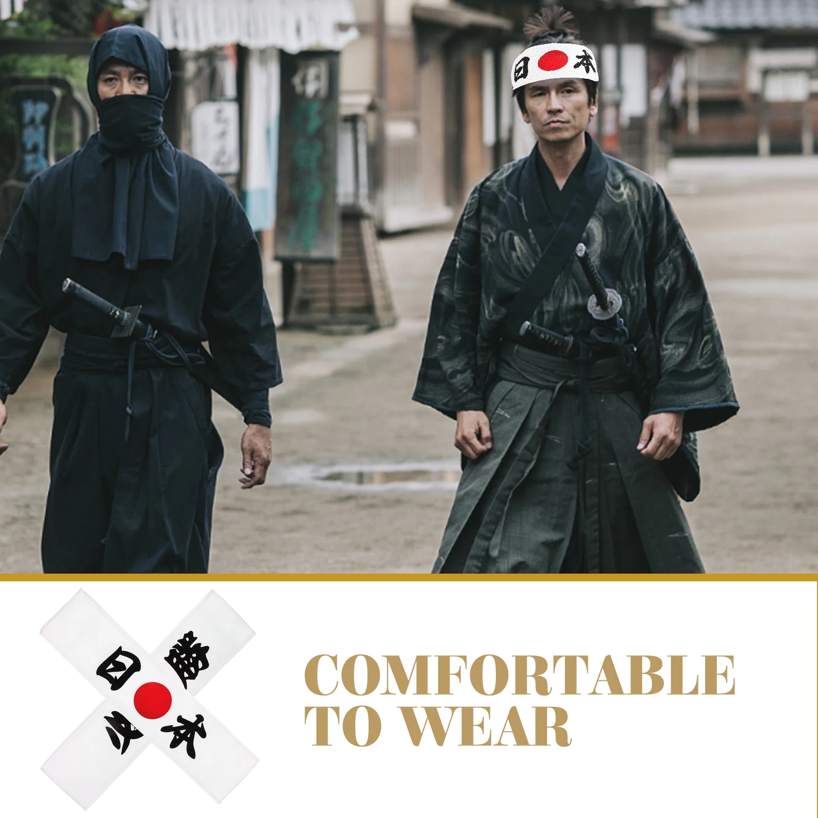 

2pcs Japanese Style Headband Samurai Sweatband Men Sports Fitness Running Wide Headwear Bandana Tie Wrap Cooking