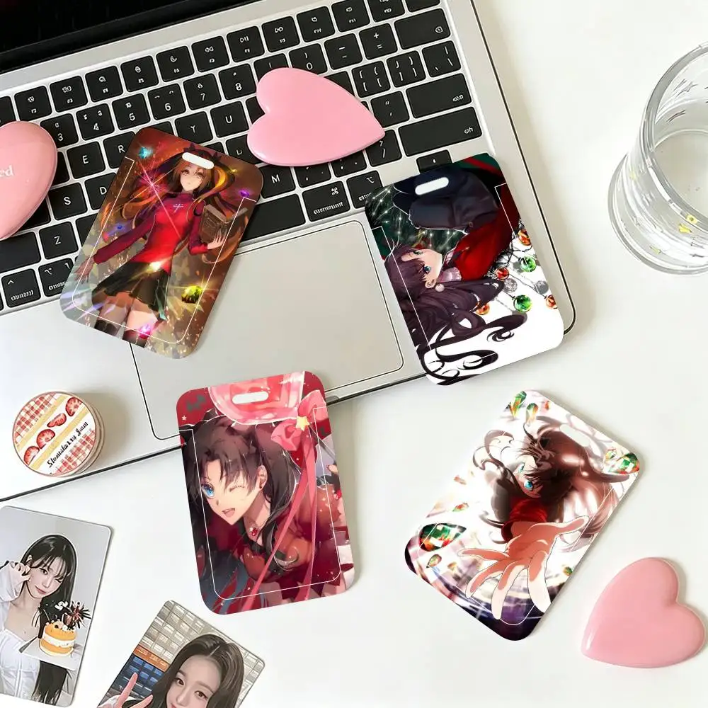 Porta Tarjetas de Identificación con Cordón de Anime Tohsaka Rin, Fundas para Tarjetas de Trabajo para Mujeres y Hombres, Estudiantes, Niños, Porta Tarjetas de Autobús