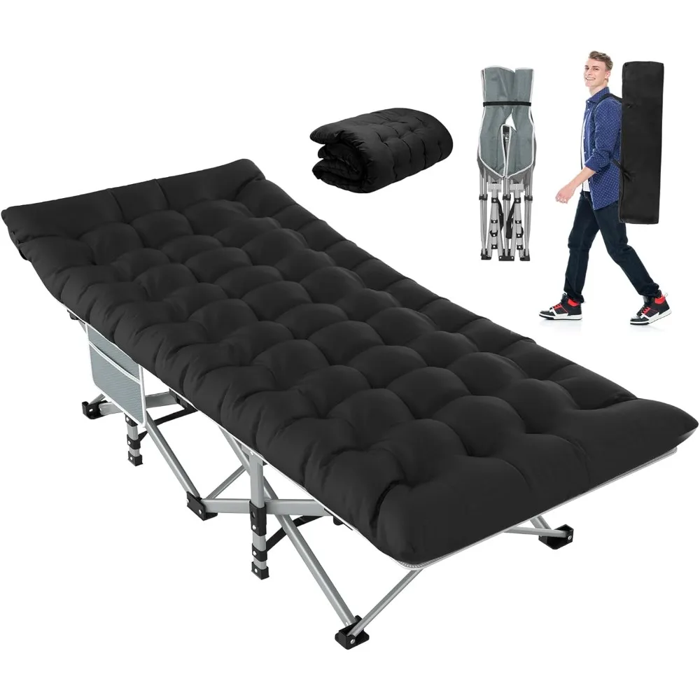 Cuna de Camping plegable con colchón negro, cunas de carga máxima de 800 libras para dormir, cunas de campamento para adultos, niños, adolescentes, campamento de viaje portátil