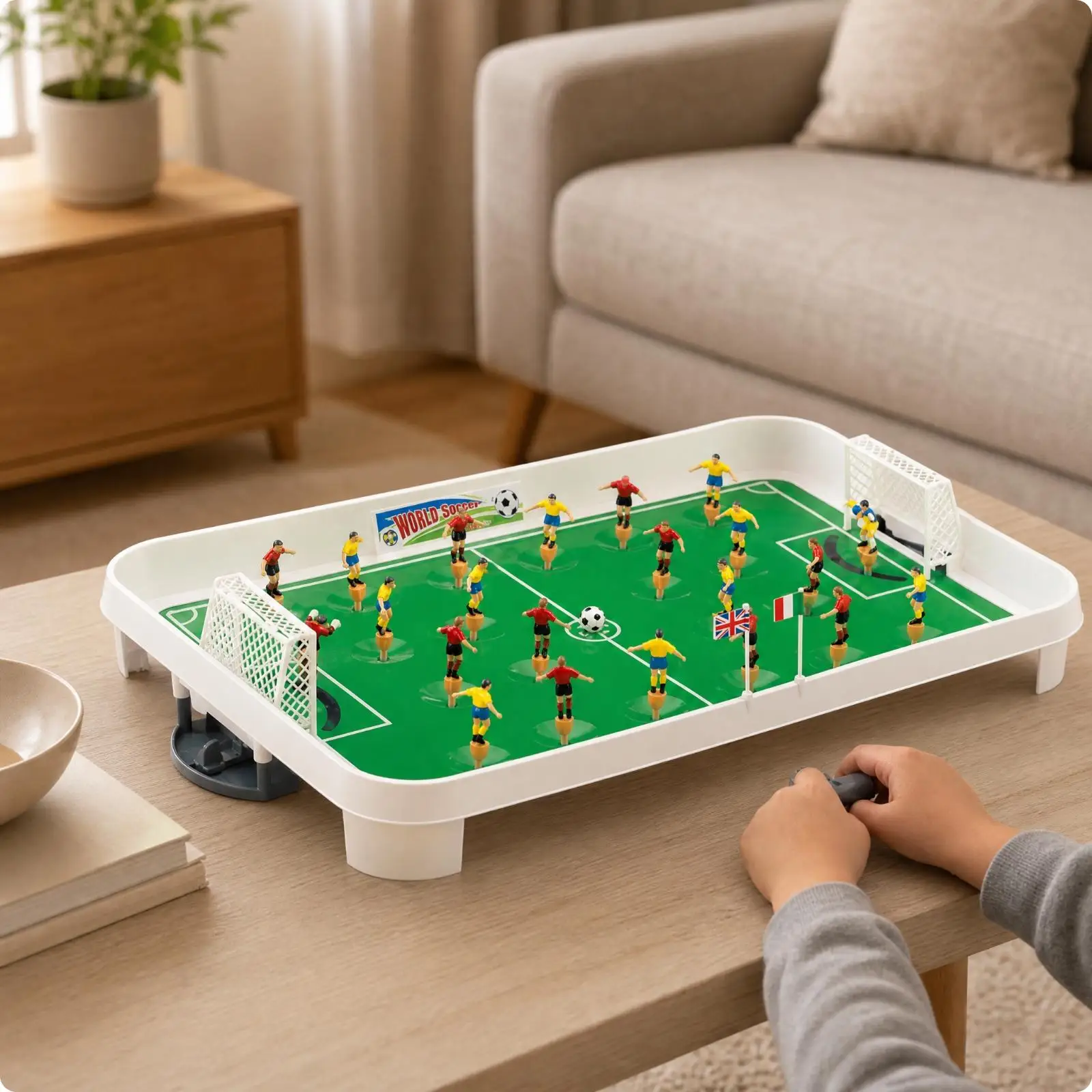 Mini Soccer Board Game Portable Football Table for Children Ages 4-6 with Raised Walls and Green Field