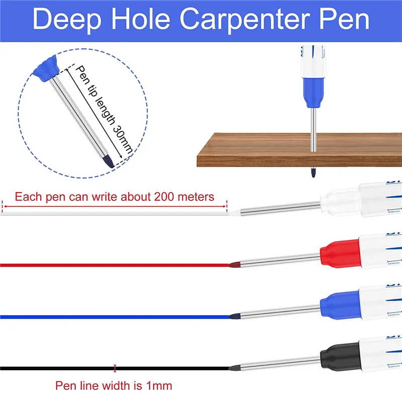 10Pcs Deep Hole Marker Pen, Multi-Purpose Long Nib Deep Reach Marker Pen, Carpentry Plastic Metal Glass Marking Tool