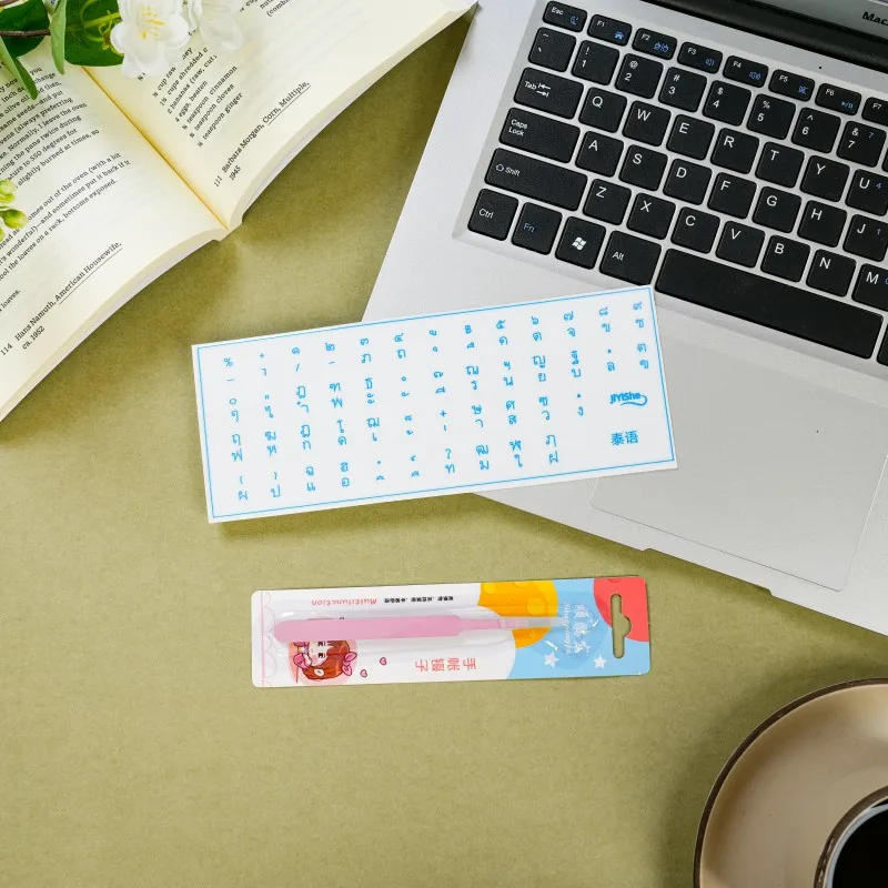 Adesivi per tastiera in lingua tailandese per computer desktop e portatili, adesivo singolo, tipo universale, adesivi trasparenti con incisione laterale