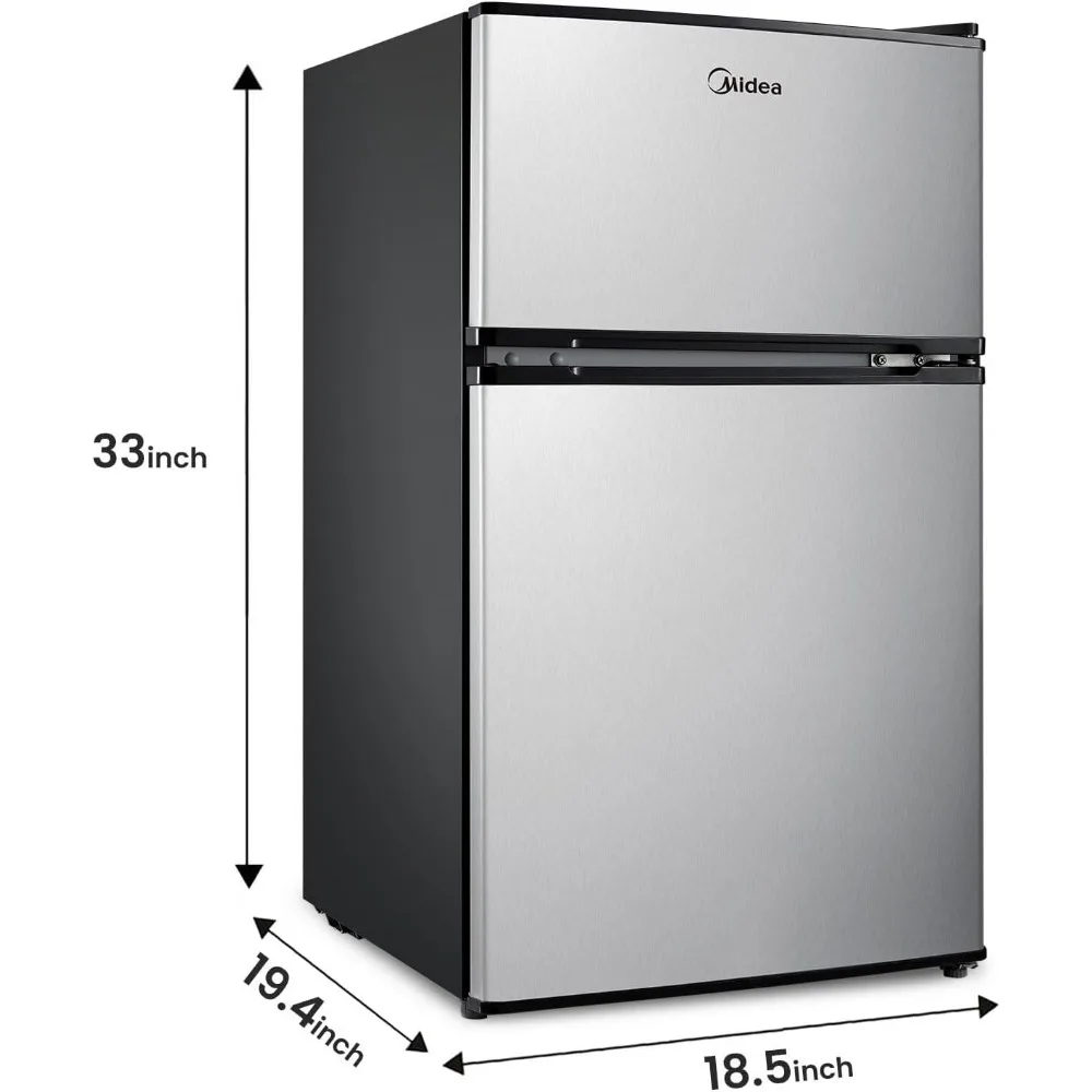 Compact Refrigerator, 3.1 cu ft，Compact Freezer-on-Top,Automatic Defrost，Stainless Steel