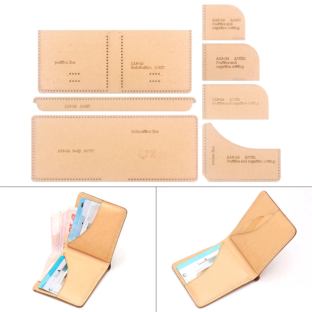 DIY Wallet Kraft Paper Template, Hand Making Leather Folding Coin Purse & Card Bag Paper Pattern Stencil with Punching Hole