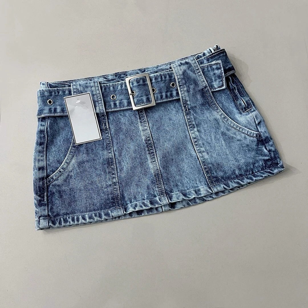 Rok Mini Gotik biru mode baru Harajuku rok Mini sambungan Retro ritsleting saku Y2k rok pinggul Denim seksi ramping wanita