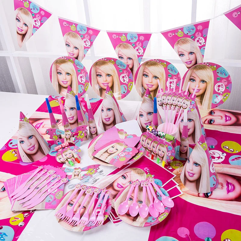 Barbie Birthday Party Decoration Aluminum Foil Balloon Kids Girl Event Supplies Backdrop Disposable Tableware Banner Gift Bag