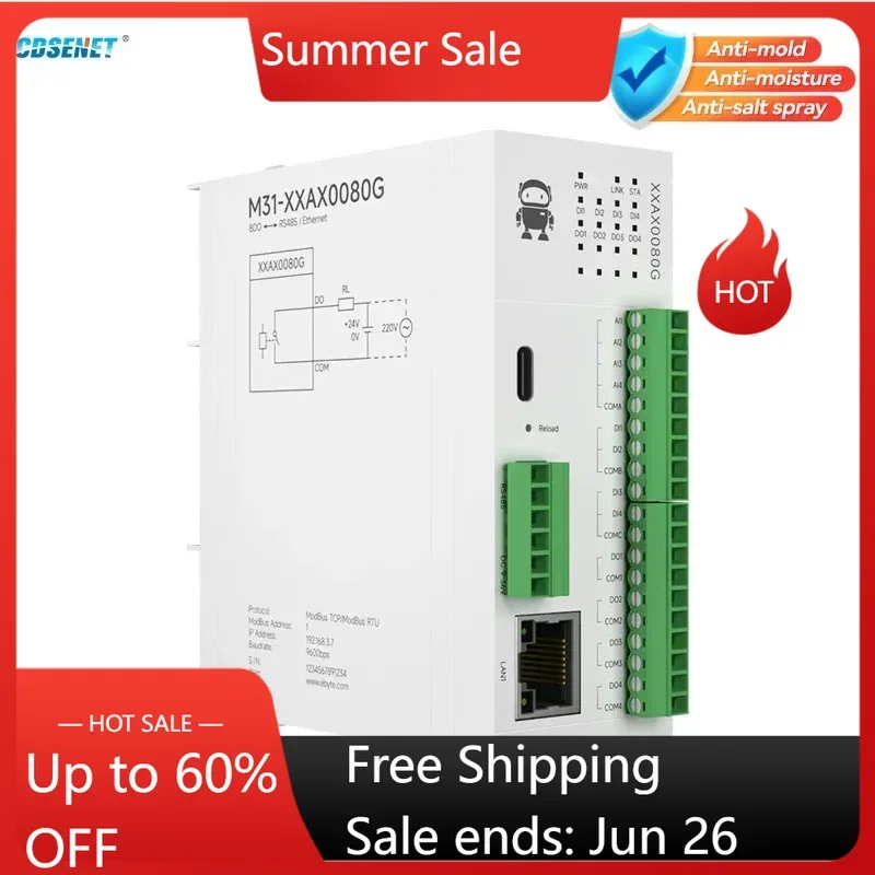 

8DO Remote IO Module RS485 Ethernet CDSENET M31-XXAX0080G Analog Switch Acquisition Modbus TCP RTU Firmware Upgrade PNP NPN