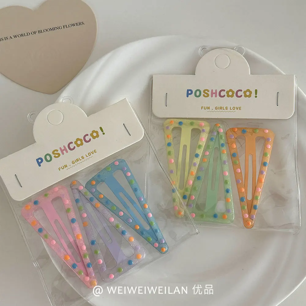 

Эмалированные зажимы, 3 шт., красочные заколки для волос в горошек, не опускающиеся волосы для детей, девочек, челка по бокам