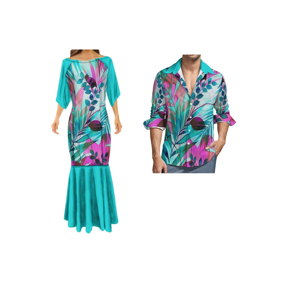 

Polynesian Printing Fishtail Dresses Woman Dance Ball Gowns Half Sleeve Mermaid Style Dress Evening Prom Party Couples Dress