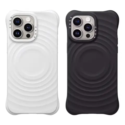 iPhone 16 15 14 13 Pro Max Plus Simple Celebrity 같은 스타일 전화 케이스 용 MagSafe가 포함 된 웨이브 솔리드 컬러 실리콘 전화 케이스