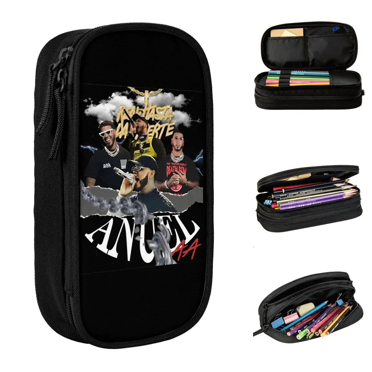 lovely anuel aa merch anuel rapper music pencil case lapis para meninos e meninas bolsa de grande capacidade office zipper acessorios 01