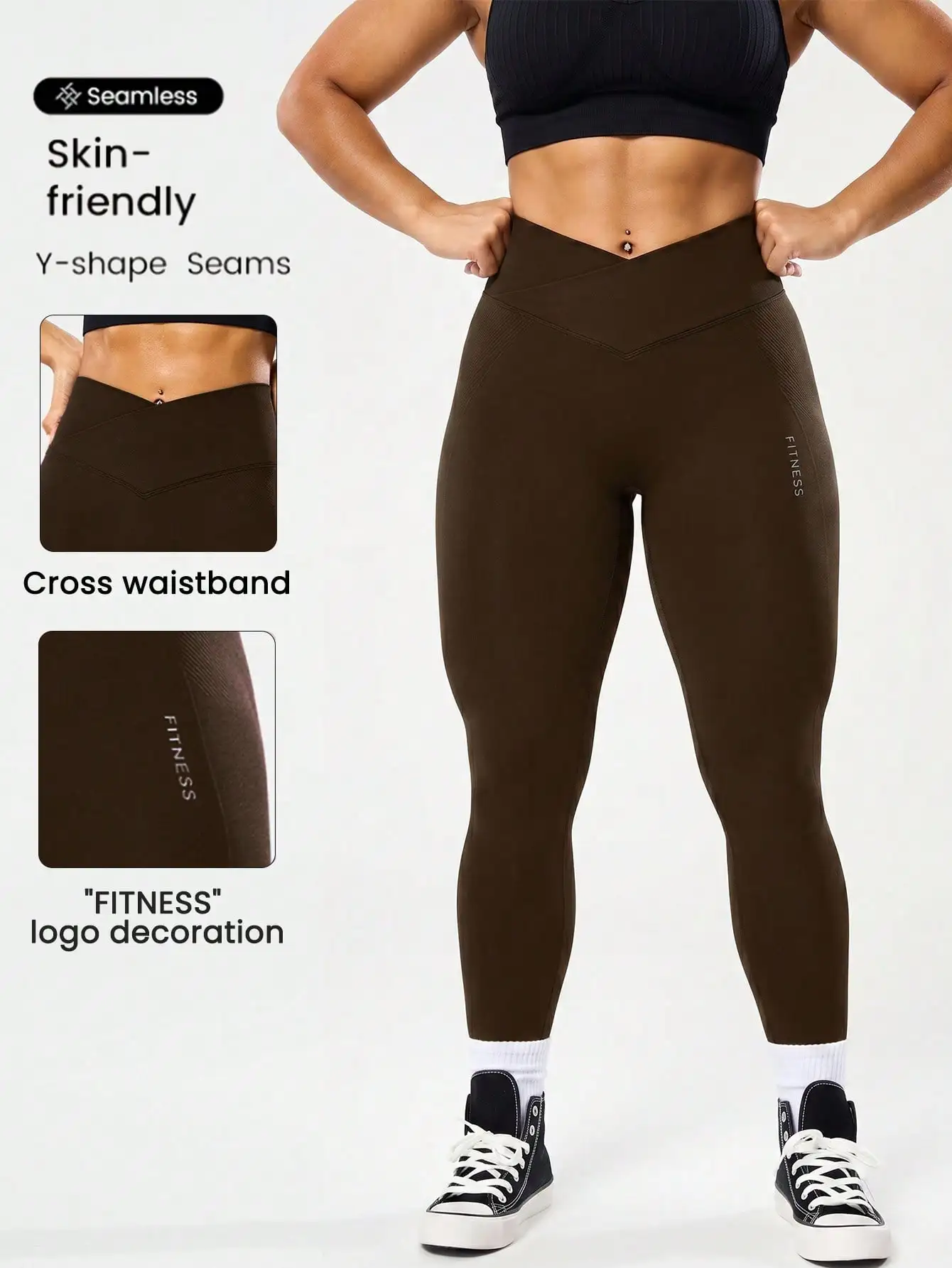 Women Plus Size High Waist Seamless Yoga Pants Butt Lifting Cross V Waistband Gym Workout Leggings