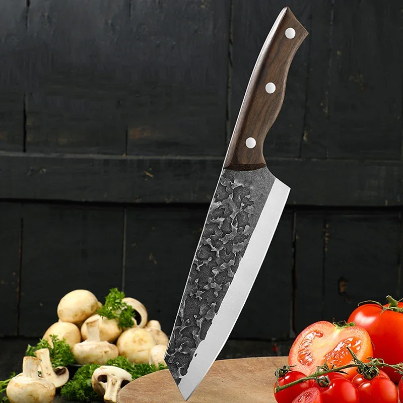 Heavy Chef Knife Cleaver Meat Chop Bone Vegetable Kitchen Knives Hand Forged Blade Wood Handle Chef Butcher Boning Slicing Knife