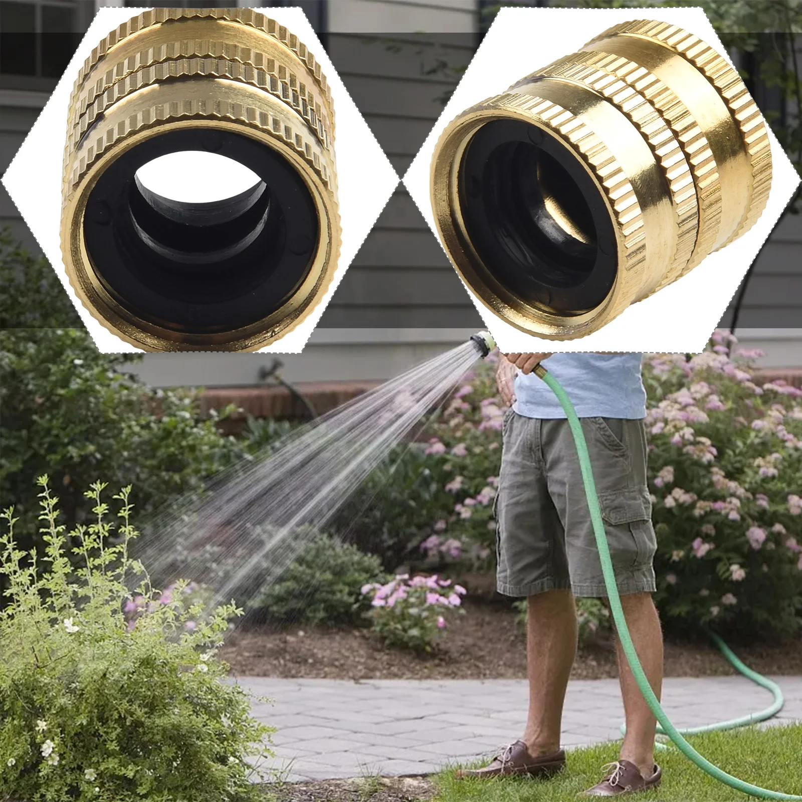 3/4 Inch Female-Female Brass Hose Coupler for Connecting Garden Hoses Suction Devices Faucets Sprinklers and Hose Nozzles