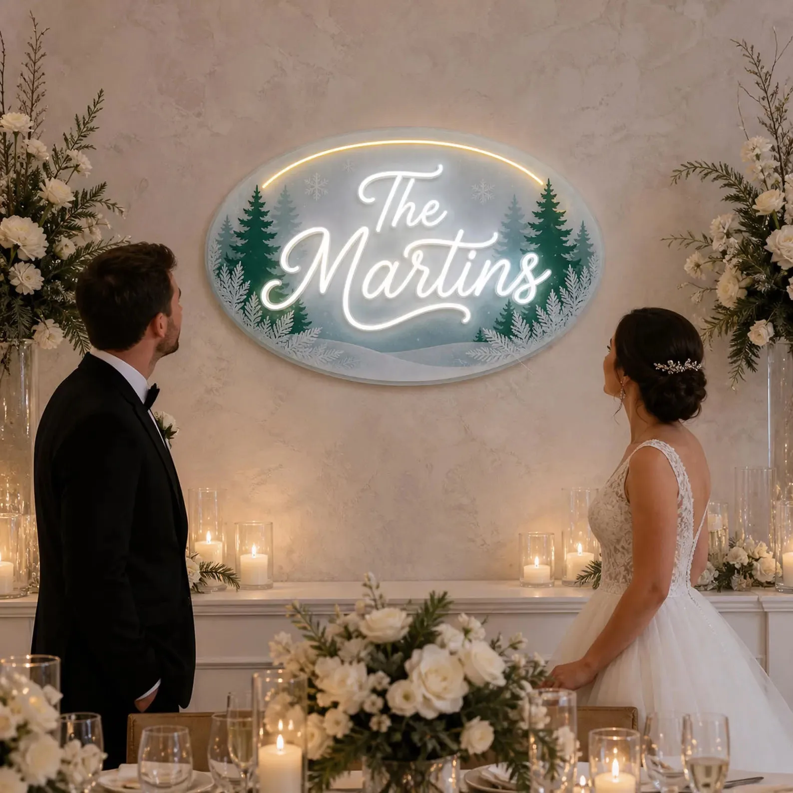 Custom Family Name On Blue White Acrylic Arch,Winter Wedding Neon Sign,Sweetheart Table Backdrop,Photo Booth/Holiday Home Decor
