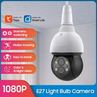 2MP 1080P Tuya APP Dual Lens 10x Zoom E27 Lamp Head Socket PTZ WIFI IP Camera   Motion Detection Home Security CCTV Baby Monitor