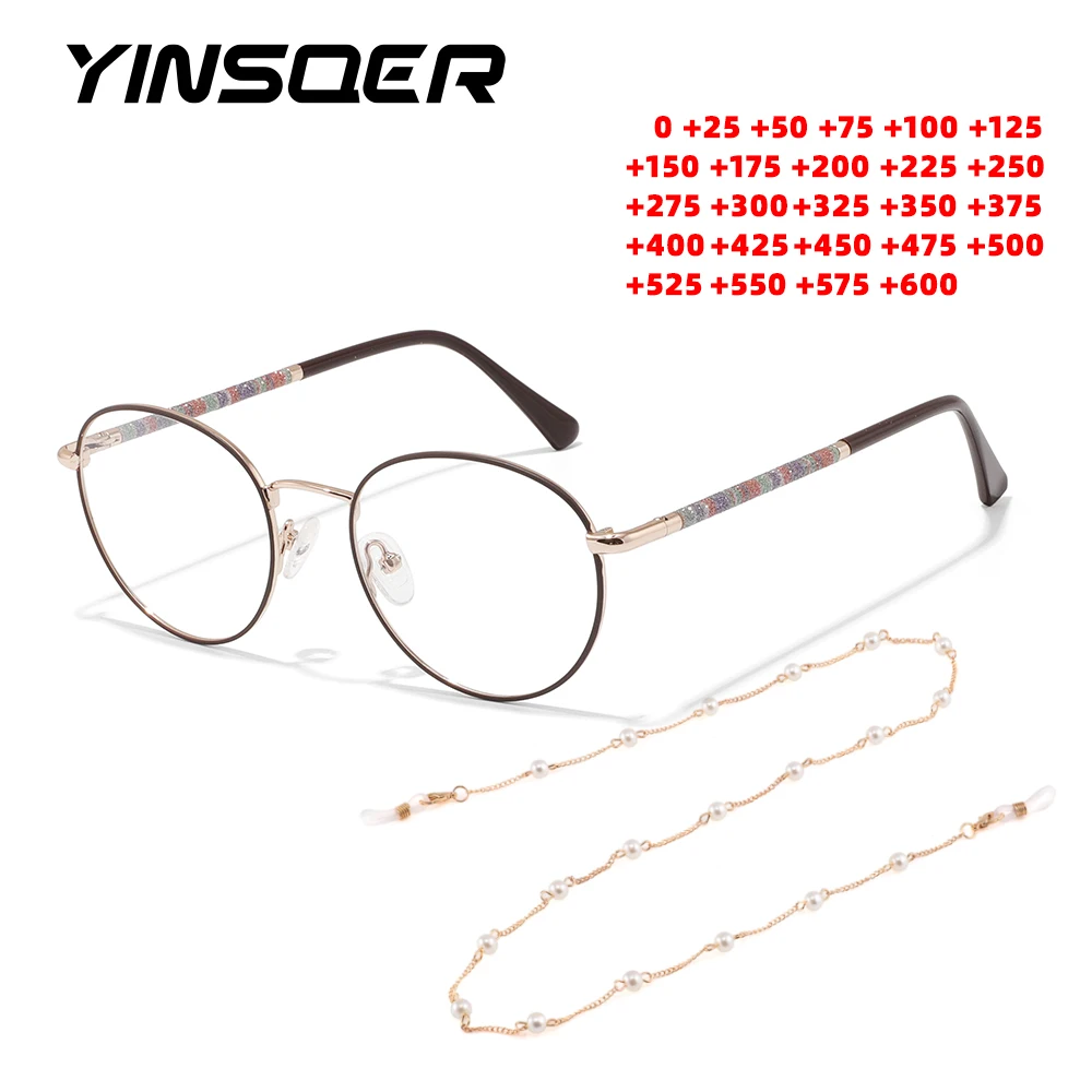 

Chic Cat-Eye Reading Glasses for Women Stylish Diamond Accents Myopia Hyperopia Eyewear Anti-Blue Light with Glasses Chain