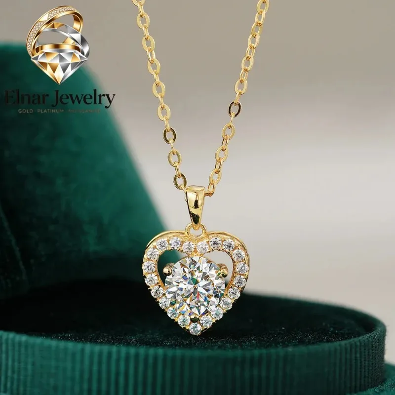 

Elnar Jewelry Luxury 100% Real 18k Gold Women's Heart-shaped Love Pendant Clavicle Chain Moissanite Necklace