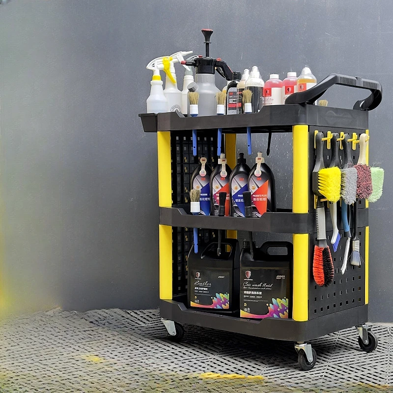 Special tool car for car film application, three-layer multifunctional storage, car washing, beauty, mobile handcart