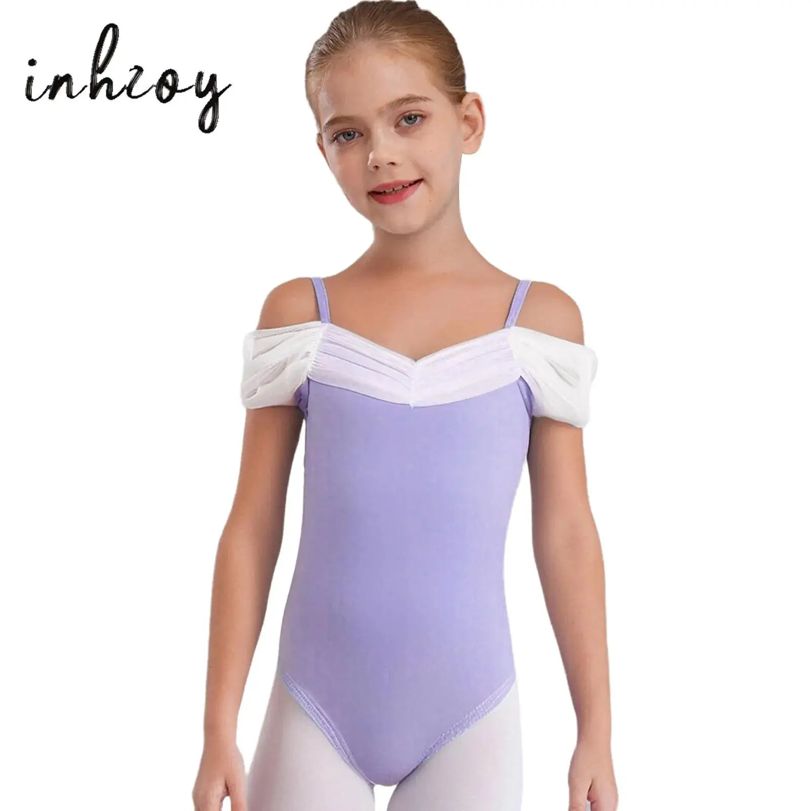 

Kids Girls Ballet Dance Practice Costume Butterfly Back Ruched Mesh Collar Spaghetti Straps Dance Bodysuit Gymnastics Leotard