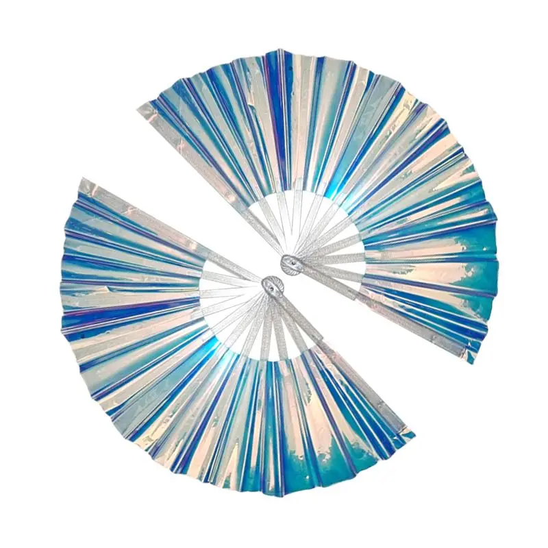 Holographic Hand Fans PVC Colorful Folding Fan Fashion Tai Chi Craft Laser Fan Portable Martial Arts Performance Props Dance Fan