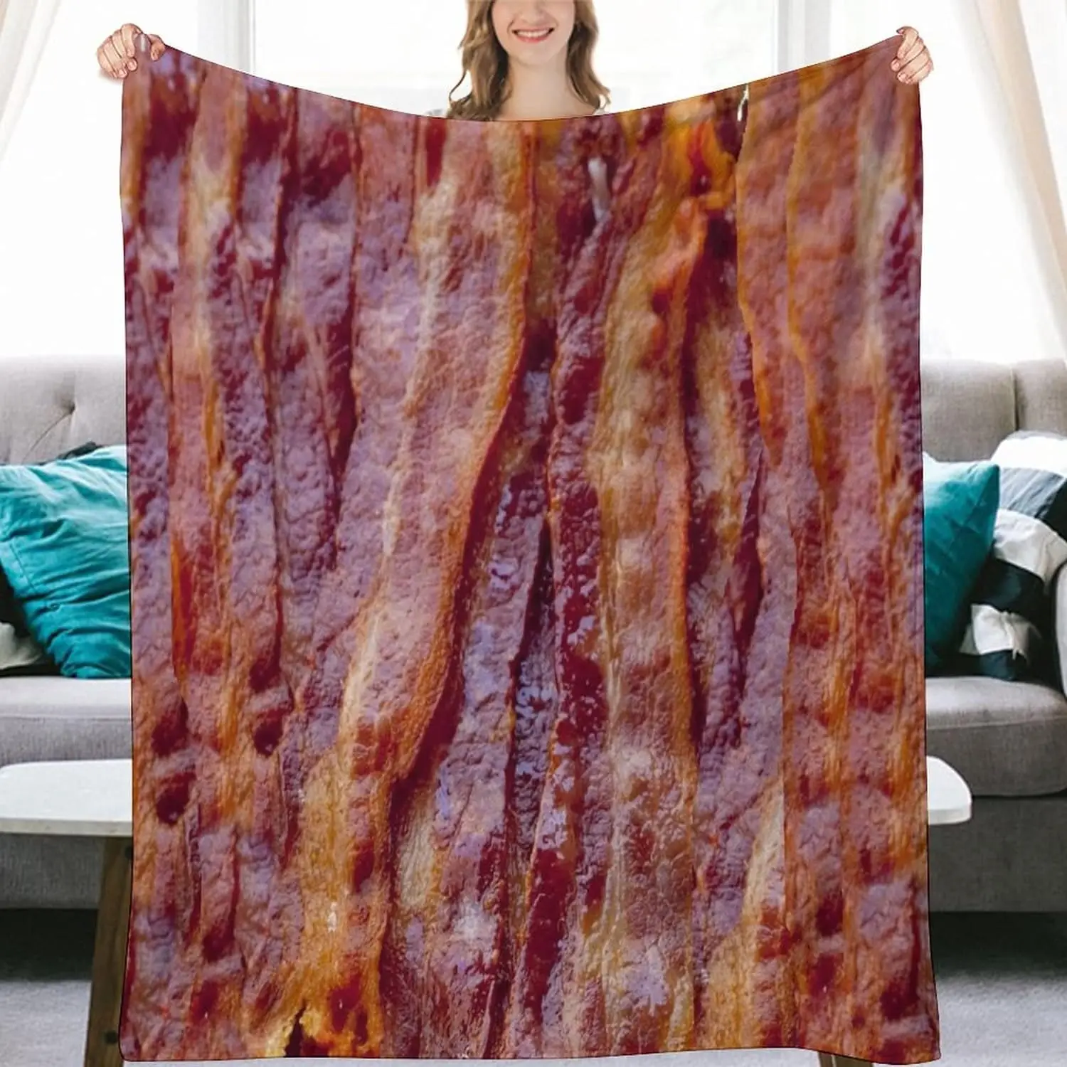 3D Funny Realistic Food Fried Bacon Flannel Fleece Throw Blankets Soft Cozy Fluffy Blanket Cozy Home Decor Living Room Bedroom