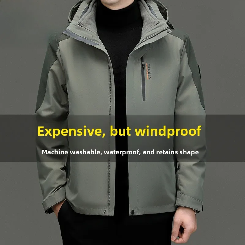 

Pierre Cardin Men's Outdoor Jaet Waterproof Fce Lined Thi Windproof Raincoat Detachable Hood Stand Fit Long Sve