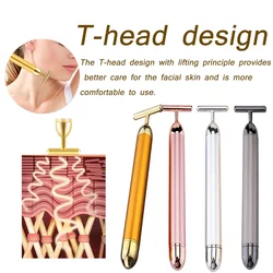 Portable Energy Electric Beauty Bar Waterproof 24K Gold Pulse Firming Massager Roller Facial Eye Pouch Remover Face Care Tool