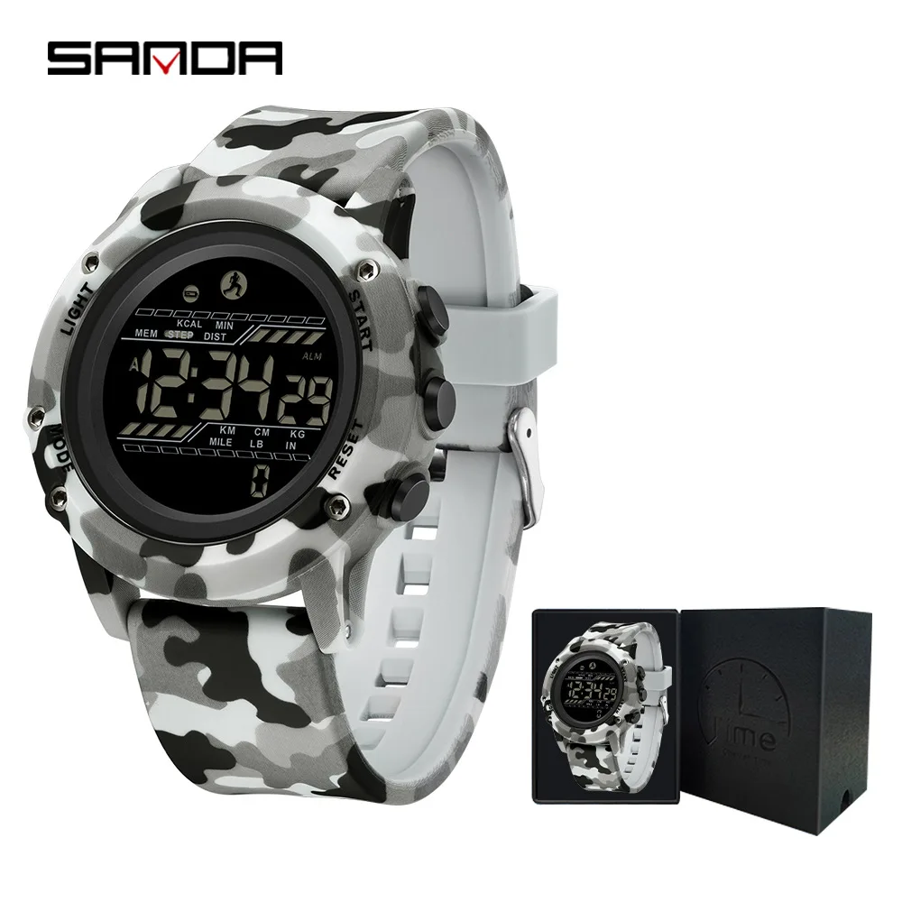นาฬิกาอิเล็กทรอนิกส์ SANDA 2180 ลายพรางทหาร สำหรับผู้ชาย กันน้ำ 50 เมตร นับก้าว นับแคลอรี่ เหมาะสำหรับกิจกรรมกลางแจ้ง นักเรียน