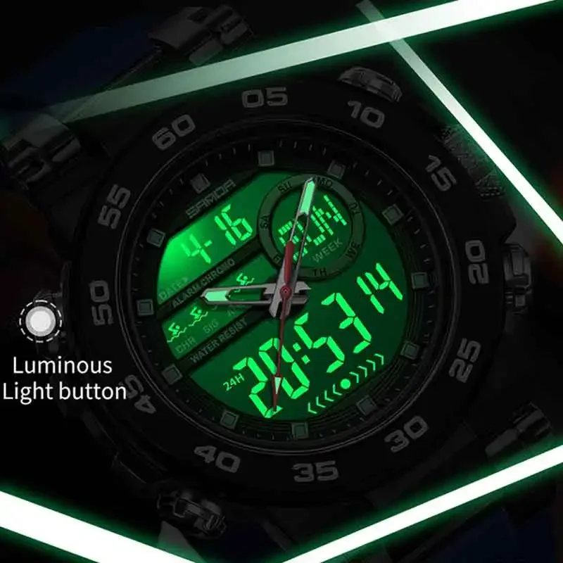 SANDA Fashionable Men's Electronic Watch Sports Multifunctional Waterproof Large Dial Three Pin Double Display Men's Wrist watch