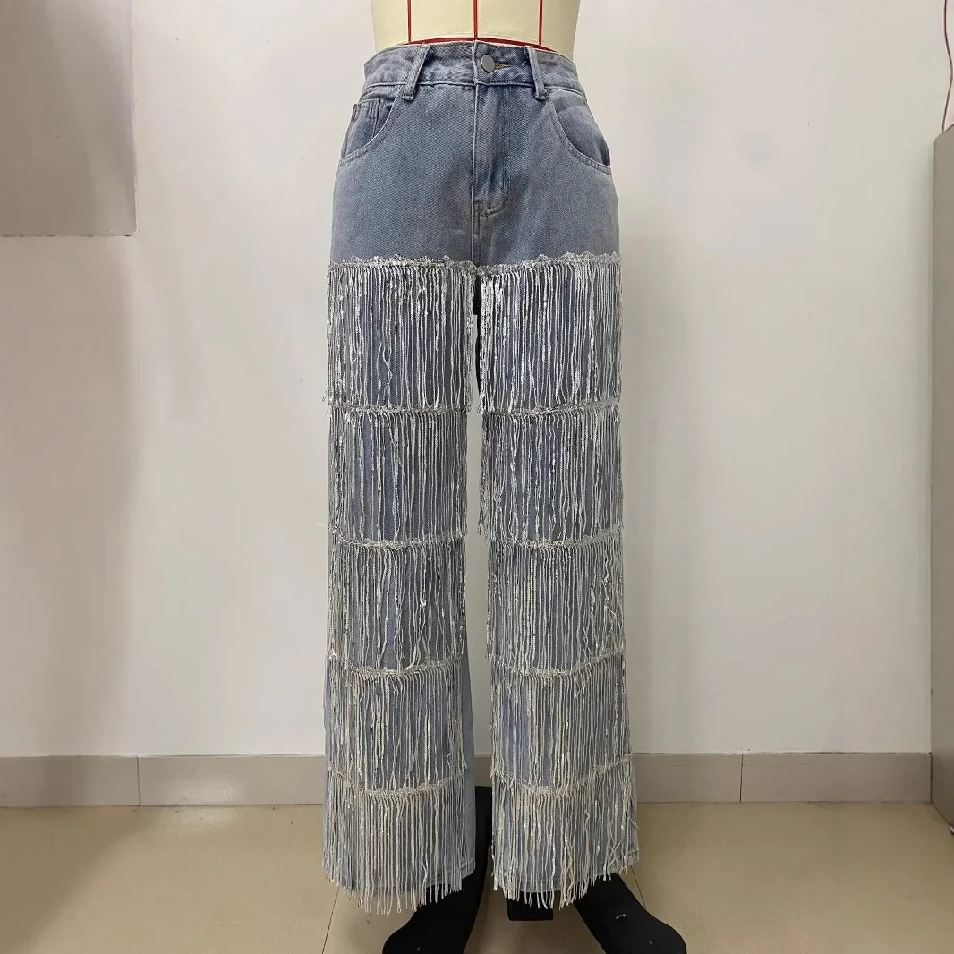 Pantaloni dritti in denim Jeans da donna Tasche con nappe Bottoni a vita alta Pantaloni larghi a figura intera lavati effetto consumato 2025 Streetwear