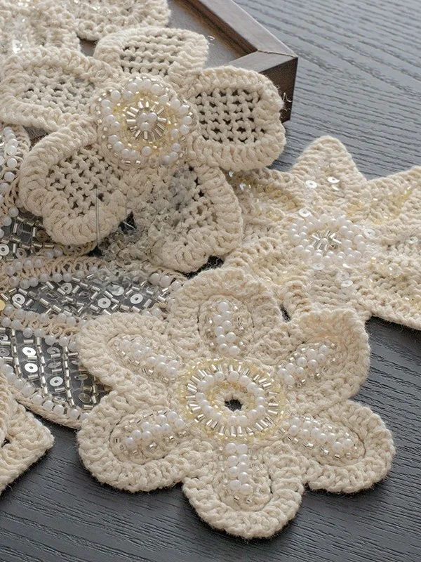 

Утолщенная тканевая нашивка с жемчужной вышивкой, цветы, 3D жемчужная вышивка, кружево, ткань для рукоделия, аксессуары для шитья своими руками