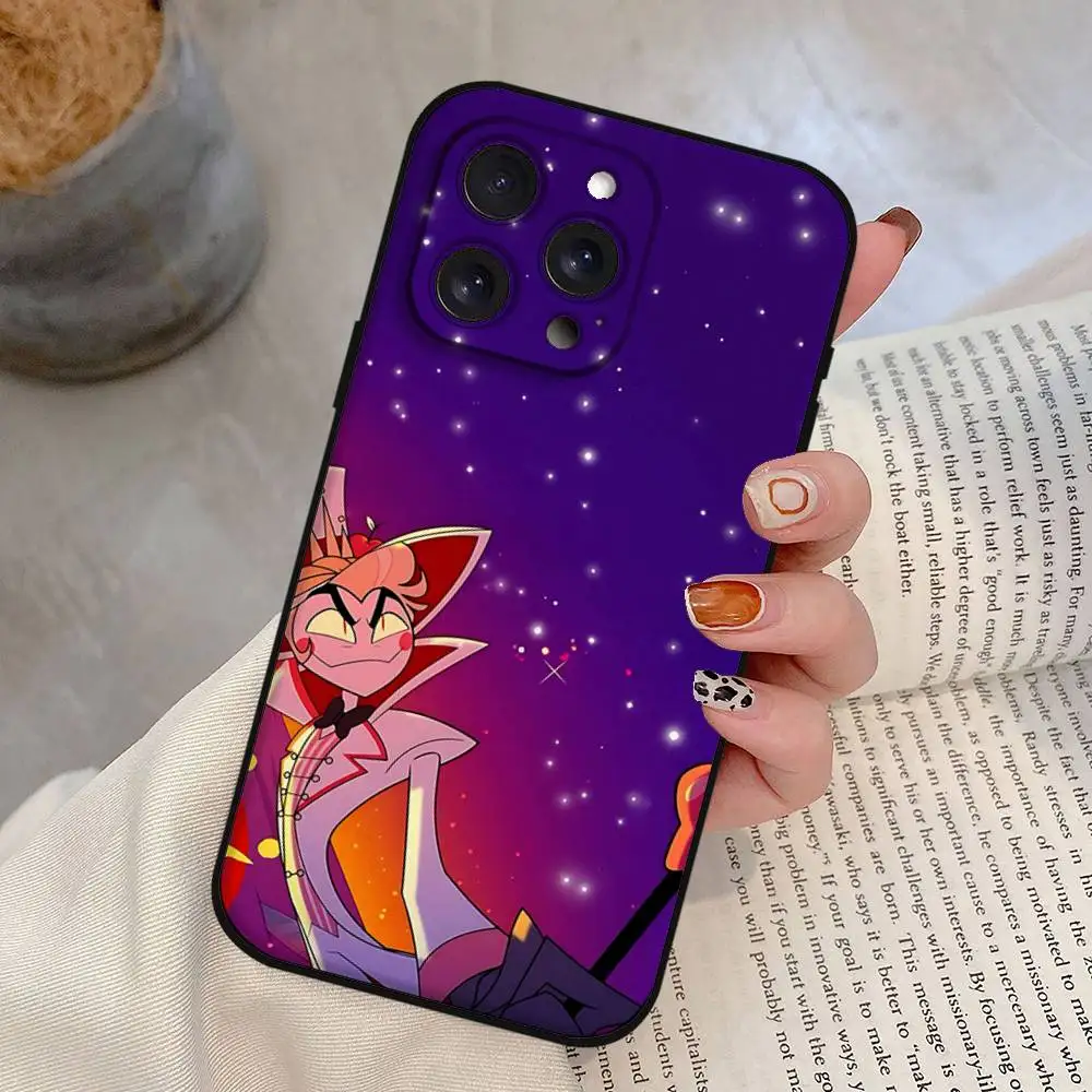 حافظة هاتف H-Hazbin H-Hotel لهاتف IPhone 17,16,15,14,13,12,11 Plus,Pro,Max,XR,XS,X,7,8 Plus,Mini Black Silicone Soft