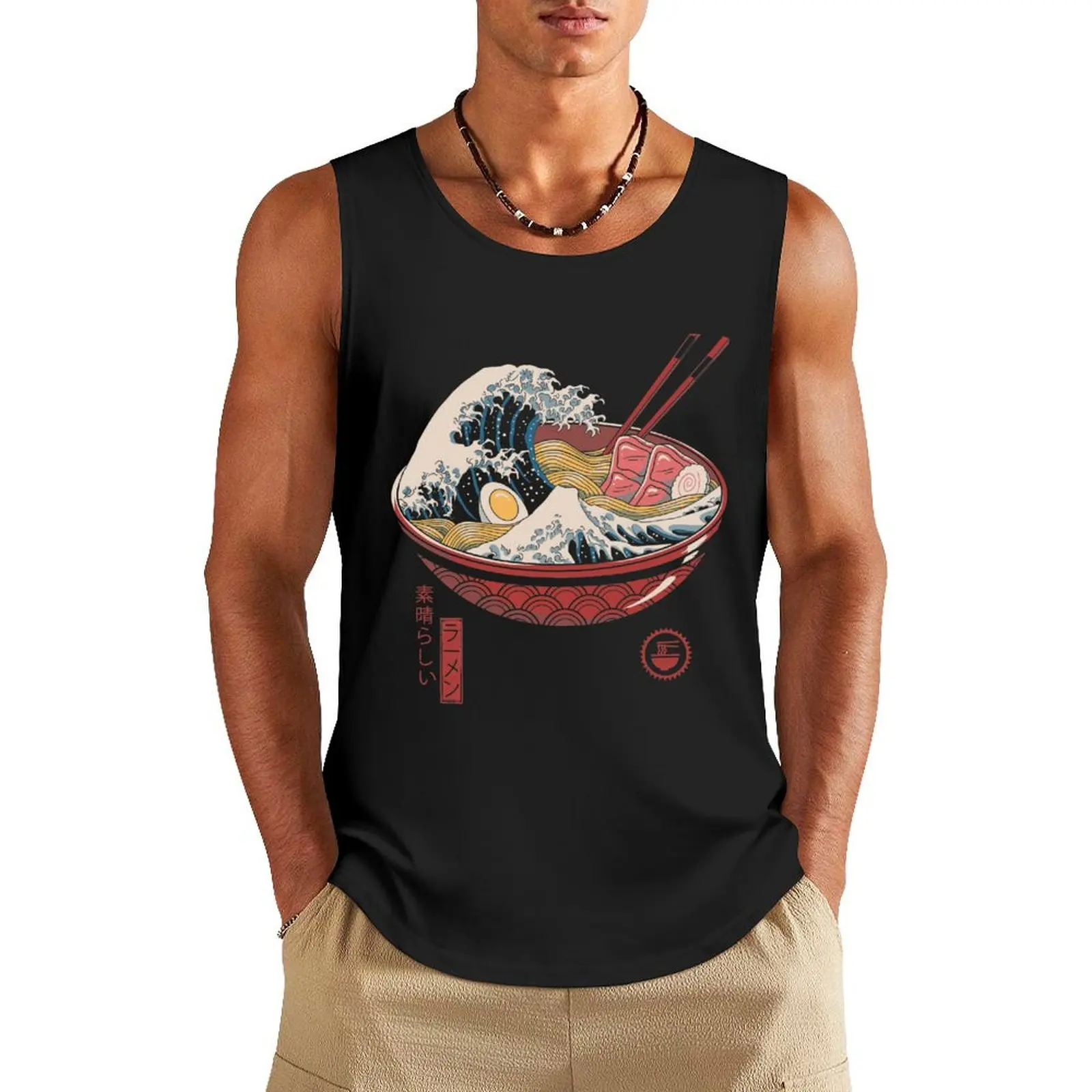 Great Ramen Wave Tank Top new in tops & t-shirt Sleeveless top clothes for men summer Short sleeve