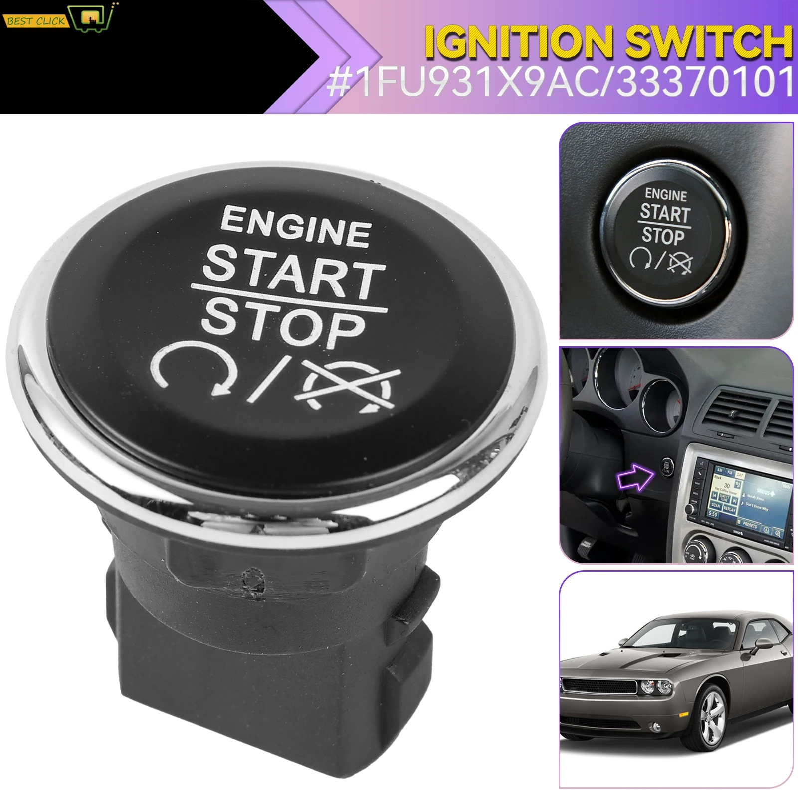 Car Push To Engine Start Stop Button Switch for Dodge Challenger Durango Grand Caravan Jeep Grand Cherokee 1FU931X9AC 33370101