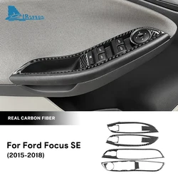 Real Soft Carbon Fiber Sticker For Ford Focus SE RS ST Ecoboost 2012-2015 2016 2017 2018 LHD Car Window Lift Button Panel Trim