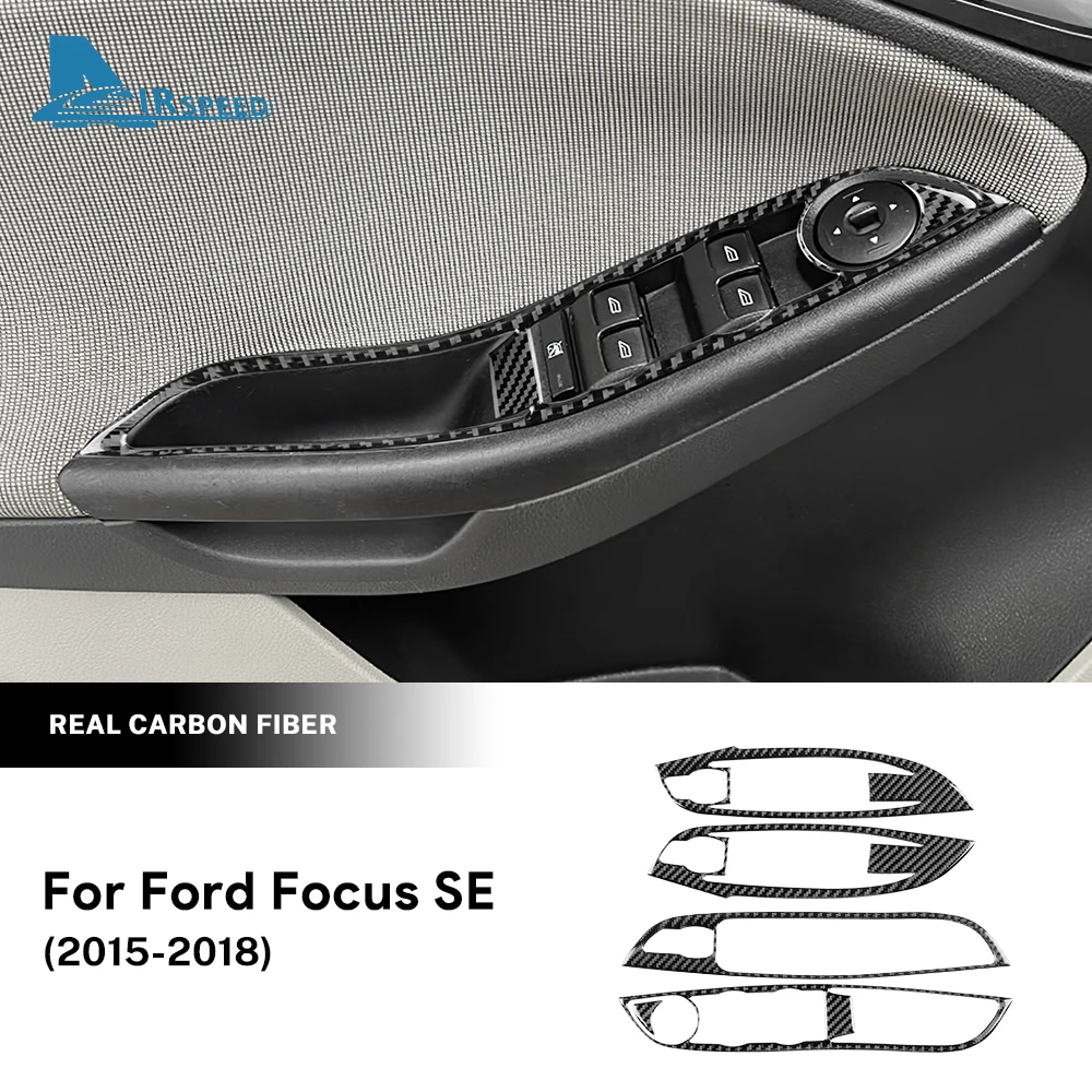 Naklejka z prawdziwego miękkiego włókna węglowego do Ford Focus SE RS ST Ecoboost 2012-2015 2016 2017 2018 LHD Panel przycisków podnoszenia szyby samochodowej