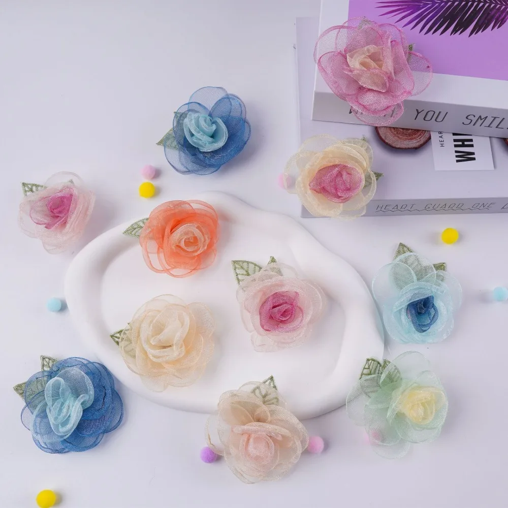 

5pcs Artificial Flowers Organza Rose Petals Wedding Party Bridal's Head Marrige Accessories