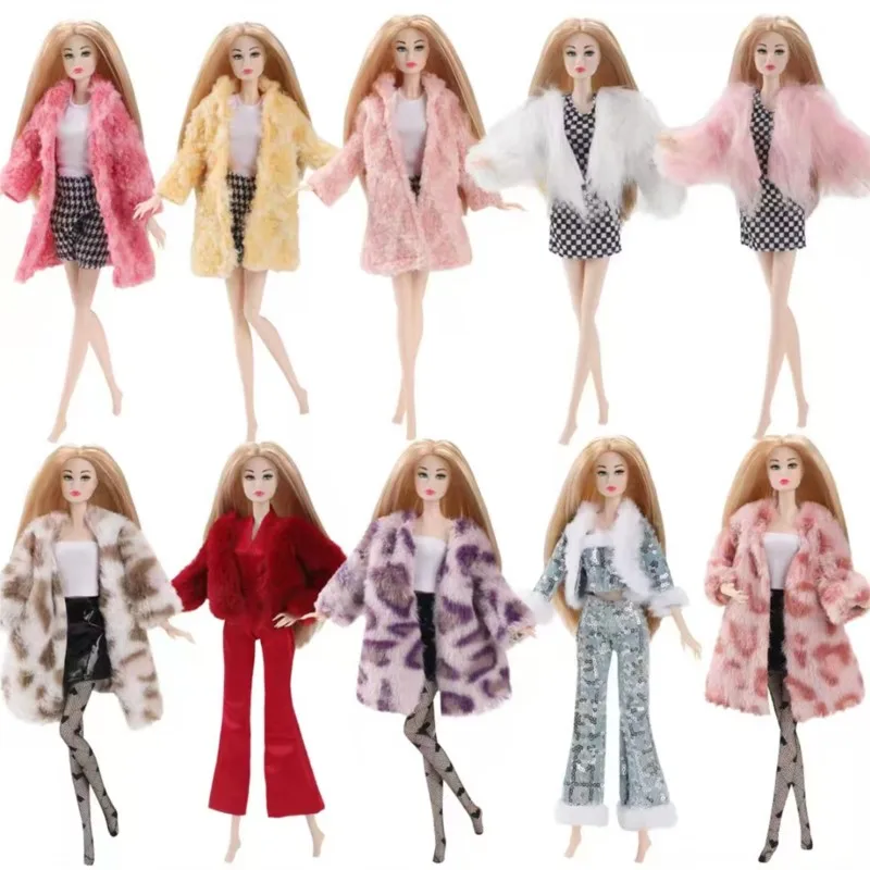 New 1/6 Supermodel Doll Clothing Plush Versatile Set Women Fall/Winter Fleece-Lined Warm Coats Fitted Dress Pants For 30cm Dolls
