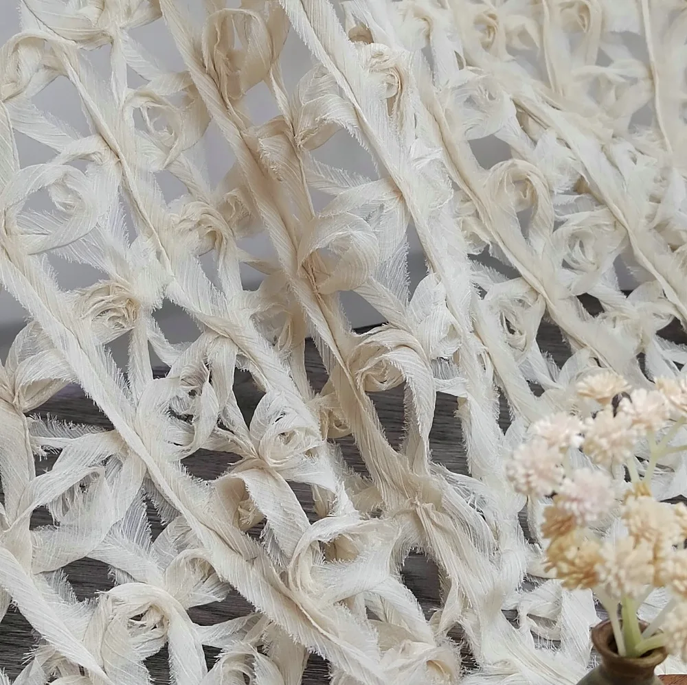 

Woven 3D chiffon braided rope hollow embroidery creative fabric for clothing, home decoration, designer fabrics