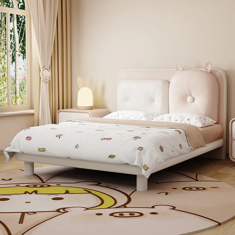 Bed Girl Princess Bed Light Luxury Modern Simple Cream Wind Bedroom Girl Bed Rabbit Pine Sheet Bed