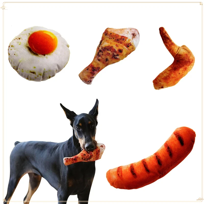 

1Pcs Artificial meat food plush dog vocalization toy with bb called grinding teeth bite resistant interactive play